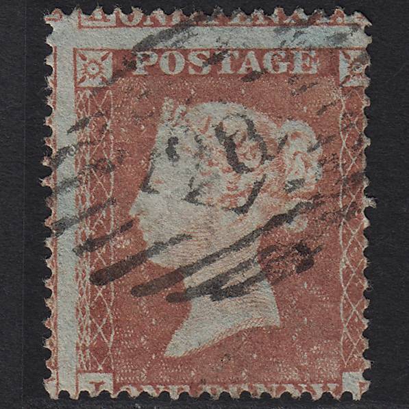 GB QV 1854 1d Red-brown SG17-C1(1) GU London IS 28 Misperf