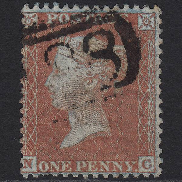 GB QV 1855 1d Red-brown (Plate 5) C6(1) NC FU Light Cancel Framed Reverse