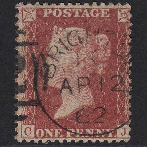 GB QV 1857 1d Rose-red (Plate 62) SG40-C10(1) CJ FU Brighton 132 CDS