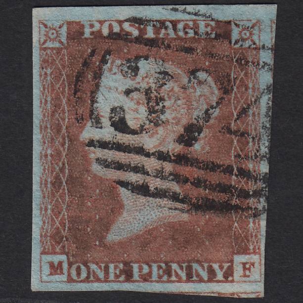 GB QV 1841 1d Very Blued Pl 84 SG8a-B1(2) MF FU 4 Margins Holyhead 374