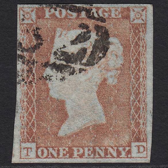 GB QV 1841 1d Pale Red-brown SG9-B1(3) TD FU 4 Margins