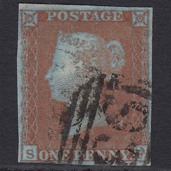 GB QV 1841 1d Very Blued (Plate 101) SG8a-B1(2) SF FU 4 Margins