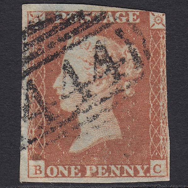 GB QV 1841 1d Pale Red-brown (Plate 97) SG9-B1(3) BC GU Leamington 444