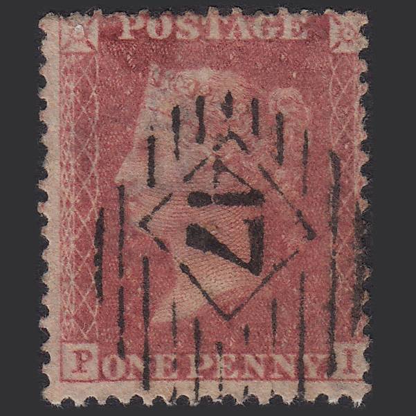 GB QV 1857 1d Rose-red (Plate 57) SG40-C10(1) PI FU London IS 47 47.4