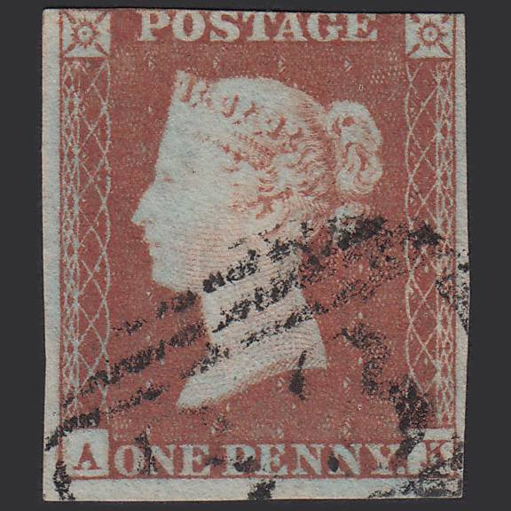 GB QV 1841 1d Red-brown Pl 90 SG8-B1(1) AK FU 3 Margins Atherstone 33