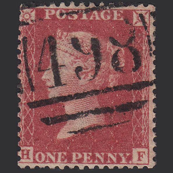 GB QV 1857 1d Deep Rose-red (Plate 42) SG41-C10(4) HF FU Manchester 498