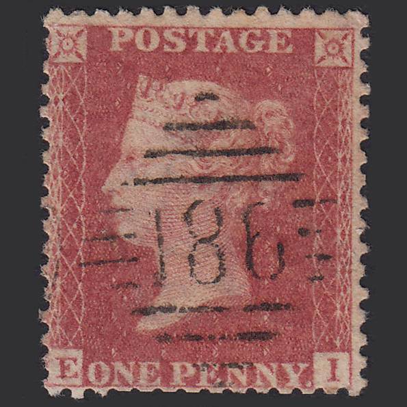 GB QV 1857 1d Rose-red (Plate 56) SG40-C10(1) EI GU Dublin 186