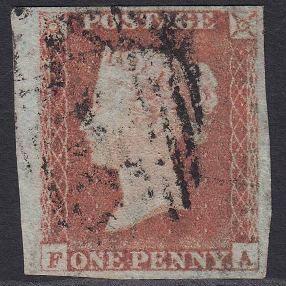 GB QV 1841 1d Pale Red-brown Pl 67 SG9-B1(3) FA GU 4 Margins Marginal