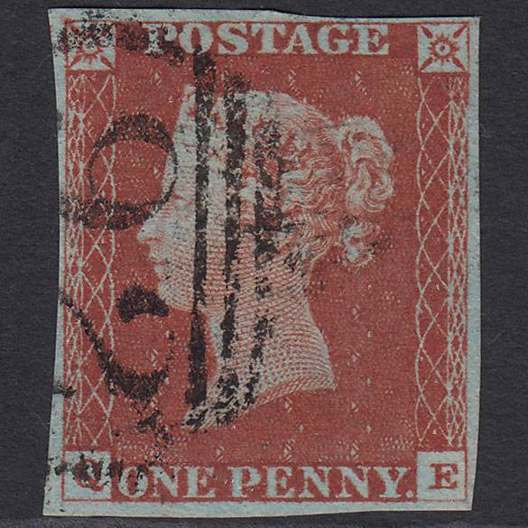 GB QV 1841 1d Red-brown (Plate 55) SG8-B1(1) QE VFU 4 Margins Bolton 92