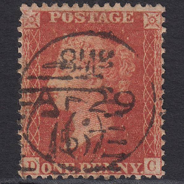 GB QV 1857 1d Red-Orange Transitional (Plate 47) SGC9(2) DC GU London Tear