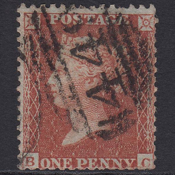 GB QV 1855 1d Red-brown (Plate 4) SG24-C3(1) BC GU Leicester 449