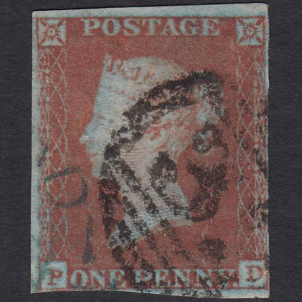 GB QV 1841 1d Red-brown (Plate 105) SG8-B1(1) PD GU nr 4M & Blue Town Pmk