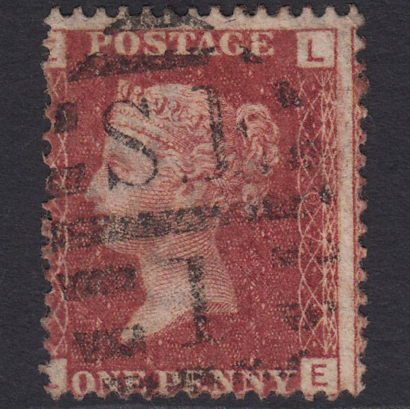 GB QV 1864 1d Lake-red (Plate 207) SG44-G1(2) LE FU London D&S SE1 Misperf