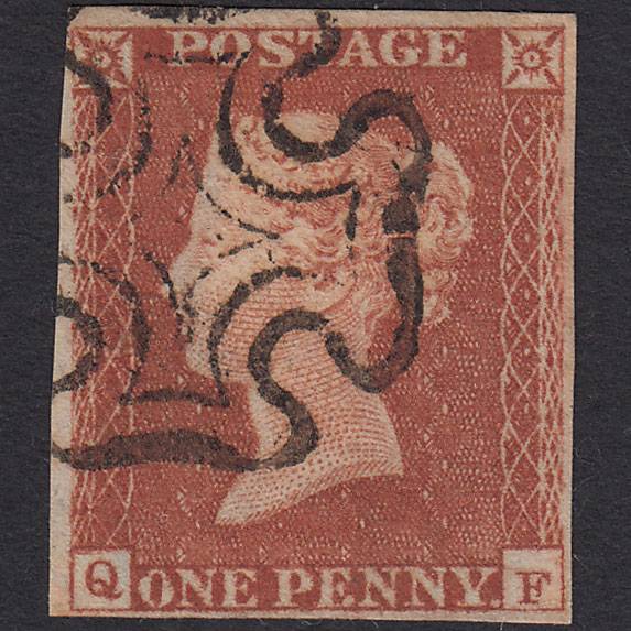 GB QV 1841 1d Red-brown Pl 19 SG8-B1(1) Ivory Head QF FU 4 Margins MX