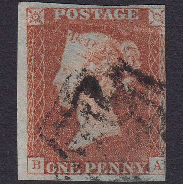 GB QV 1841 1d Red-brown Pl 20 SG8-B1(1) BA GU 3 Margins Maltese Cross