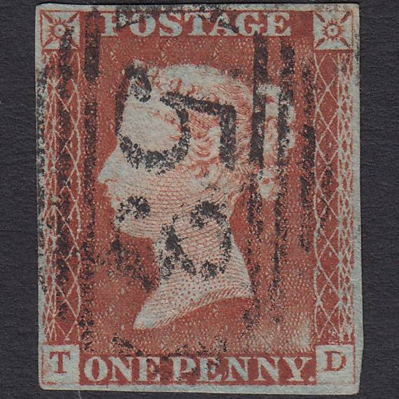GB QV 1841 1d Pale Red-brown (Plate 63) SG9-B1(3) TD FU 4 Margins Bath 53