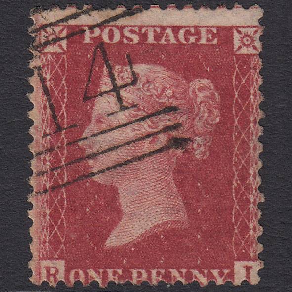 GB QV 1857 1d Deep Rose-red Pl 27 SG41-C10(4) RI GU Dundee 114 Misperf