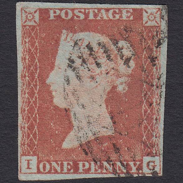 GB QV 1841 1d Red-brown (Plate 77) SG8-B1(1) IG FU 4 Margins London IS 1