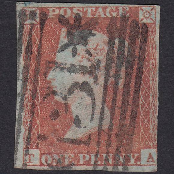 GB QV 1841 1d Red-Brown Plate 87 SG8-B1(1) TA GU 3M Edinburgh 131 Stars