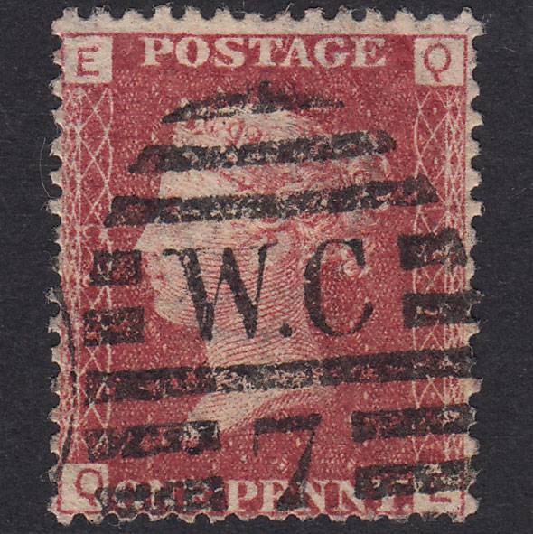 GB QV 1864 1d Lake-Red Plate 129 SG44-G1(2) QE FU London D&S wc7