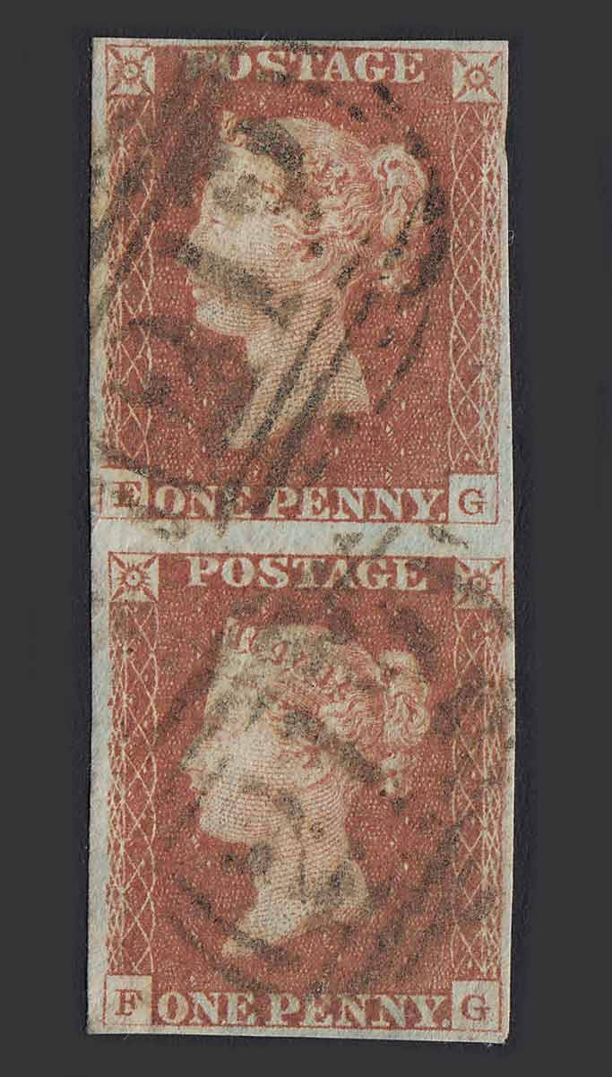 GB QV 1841 1d Red-brown (Plate 62) (SG8) 'EG-FG' FU Coleford 212 4M Pair