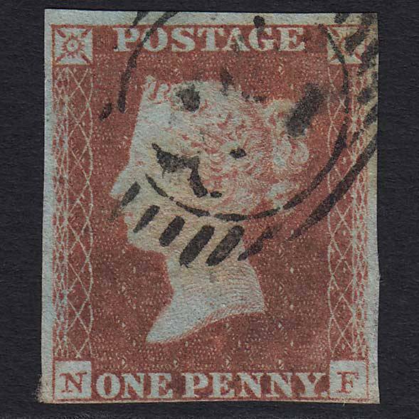 GB QV 1841 1d Red-brown (Plate 102) (SG8) 'NF' GU London D&S Cancel 4M