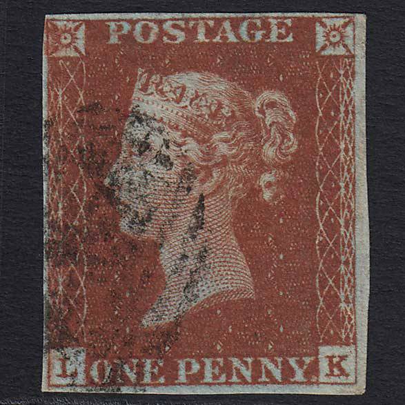 GB QV 1841 1d Red-brown (Plate 53) (SG8) 'LK' FU 4 Margins