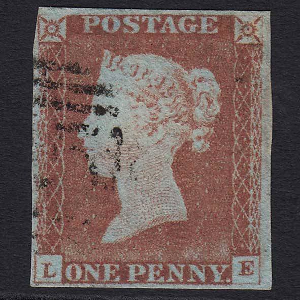 GB QV 1841 1d Red-brown (Plate 64) (SG8) 'LE' FU 4 Margins Light Cancel