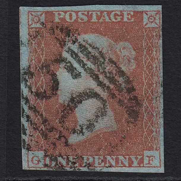 GB QV 1841 1d V Blued Pl 108 (SG8A) 'GF' FU Barnstaple (50) 4M Imperf
