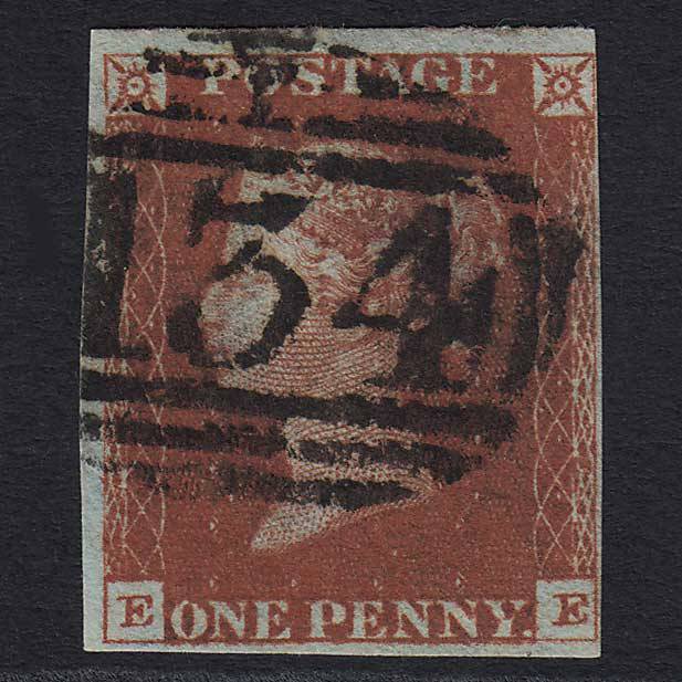 GB QV 1841 1d Deep Red-brown (Plate 55) (SG10) 'EE' FU Bristol (134) 4M