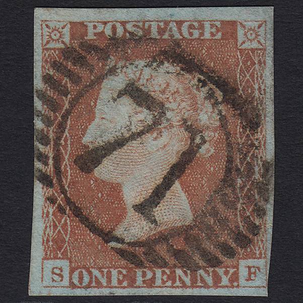 GB QV 1841 1d Red-brown Pl 59 SG8-B1(1) SF FU London D&S 71 4 Margins