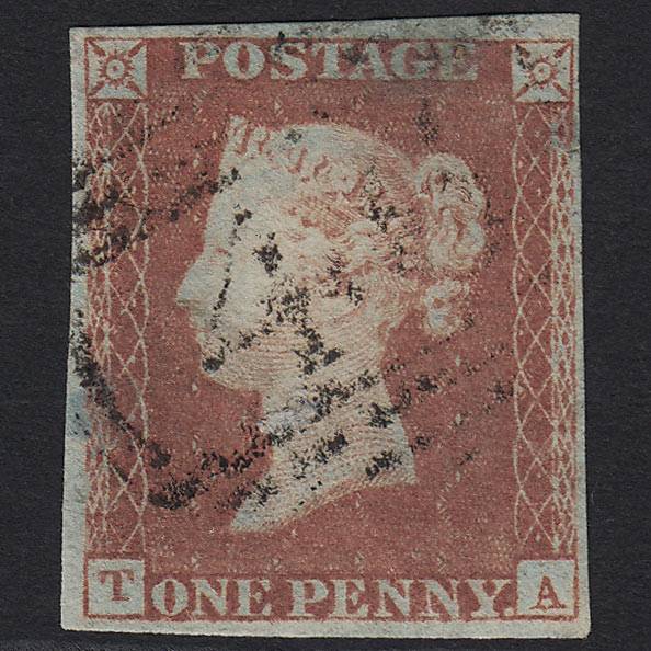 GB QV 1841 1d Red-brown (Plate 75) SG8-B1(1) TA FU Light Cancel 4 Margins