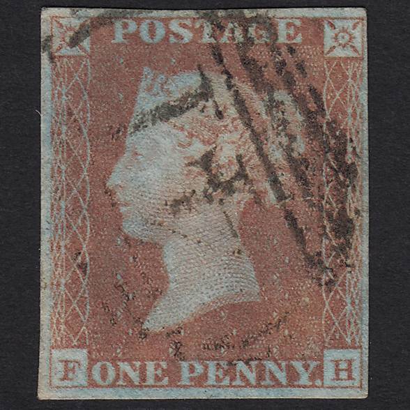 GB QV 1841 1d Very Blued Pl 72 SG8a-B1(2) FH FU Bakewell 41 4M Imperf