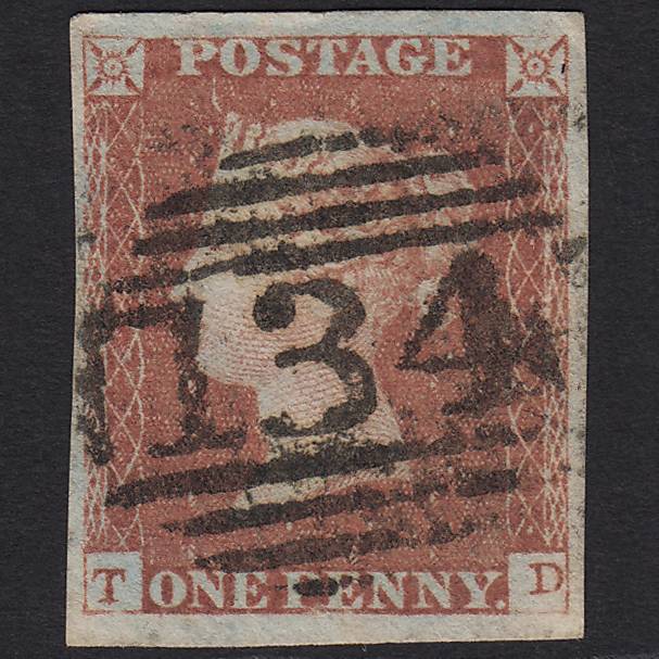 GB QV 1841 1d Red-brown (Plate 82) SG8-B1(1) TD FU Bristol 134 4M Imperf