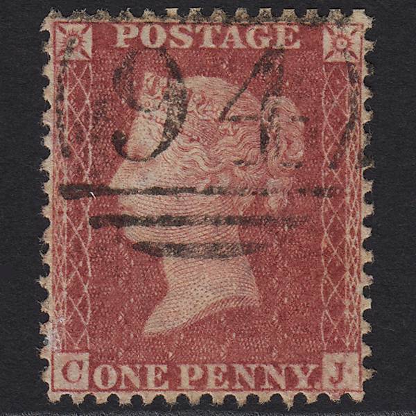 GB QV 1857 1d Rose-red Pl 47 SG40-C10(1) CJ FU Boston 94 Corrosion Marks