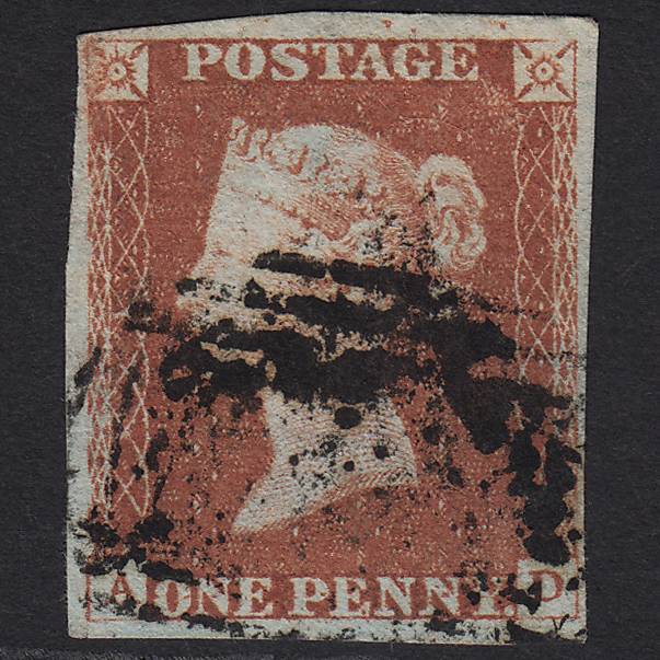 GB QV 1841 1d Red-brown Pl 62 SG8-B1(1) AD GU 4 Margins Constant Marks