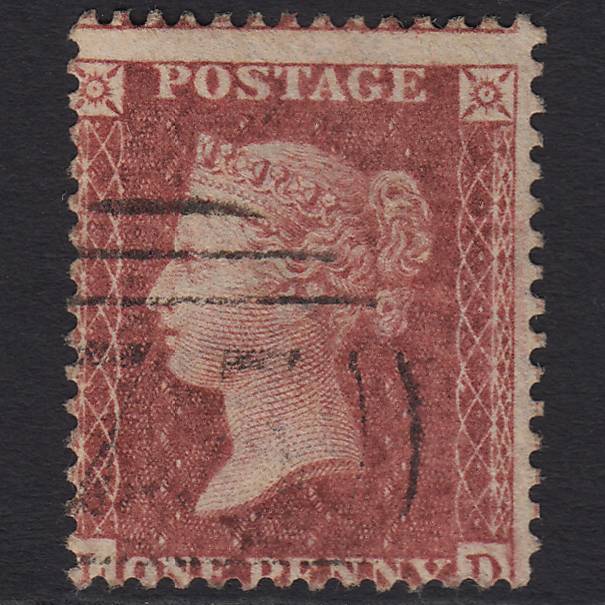 GB QV 1857 1d Deep Rose-red Pl 41 SG41-C10(4) LD FU Light Cancel Misperf