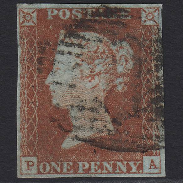 GB QV 1841 1d Red-brown Pl 44 SG8-B1(1) PA FU 4 Margins London IS Cancel