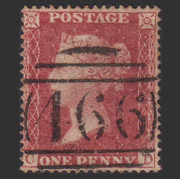 GB QV 1857 1d Rose-red (Plate 49) SG36-C11 CD FU Liverpool 466 Well Centred