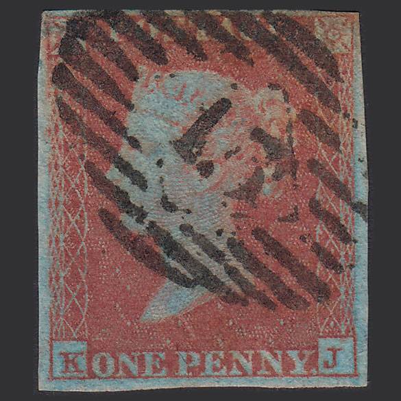 GB QV 1841 1d Very Blued (Plate 107) SG8a-B1(2) KJ GU 4M London IS 15