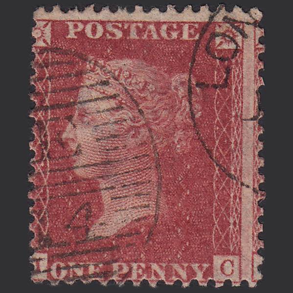 GB QV 1857 1d (Plate 52) SG41-C10(4) JC FU London D&S E14 Large Misperf