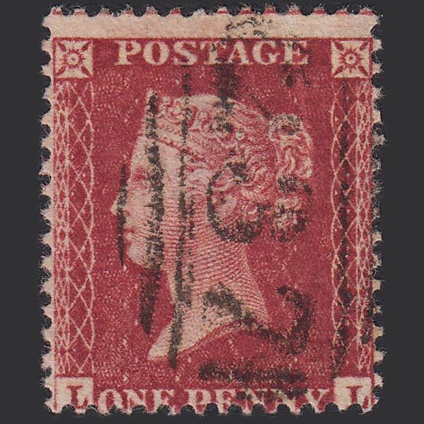 GB QV 1857 1d Deep Rose-red Pl 46 SG41-C10(4) LL FU Dartmouth 237 Misperf