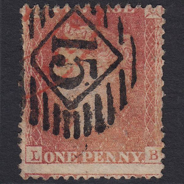 GB QV 1857 1d Pl 47 SG40-C10(1) LB GU London IS 15 & Red Pmk Large Misperf