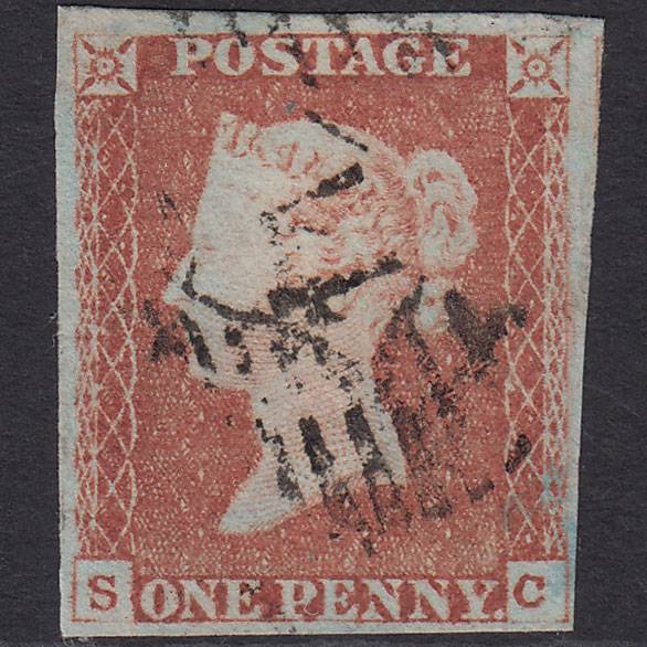 GB QV 1841 1d Red-brown Pl 73 SG8-B1(1) SC FU 4 Margins London IS Cancel