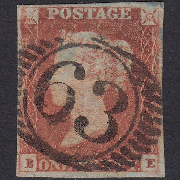 GB QV 1841 1d Red-brown Pl 80 SG8-B1(1) BE FU 4 Margins London D&S 63