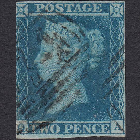 GB QV 1841 2d Blue (Plate 3) SG14-E1(2) QA FU 3 Margins