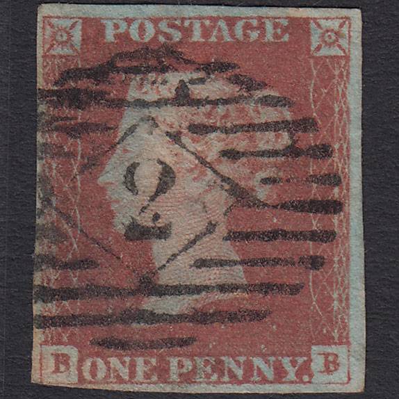GB QV 1841 1d Red-brown Pl 74 SG8-B1(1) BB GU nr 4 Margins London IS 2