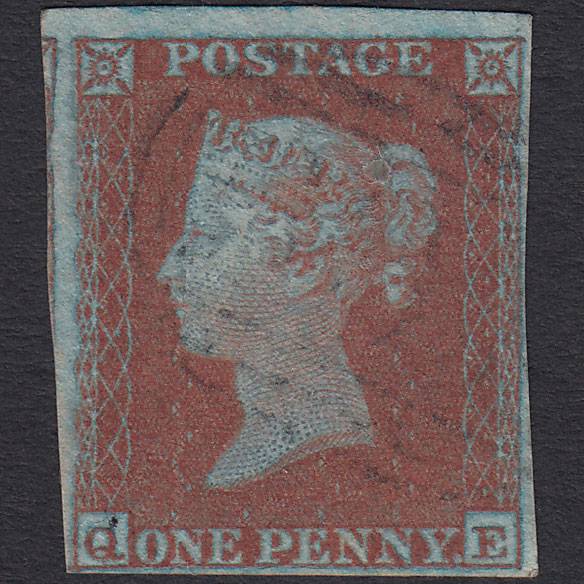 GB QV 1841 1d (Plate 134) SG8a-B1(2) Framed Reverse QE VFU 4M Light Cancel