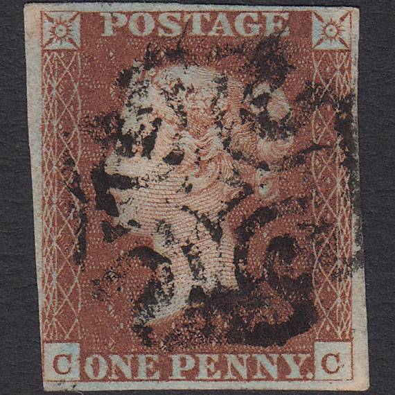 GB QV 1841 1d Red-brown Pl 27 SG8-B1(1) CC FU 4 Margins Maltese Cross