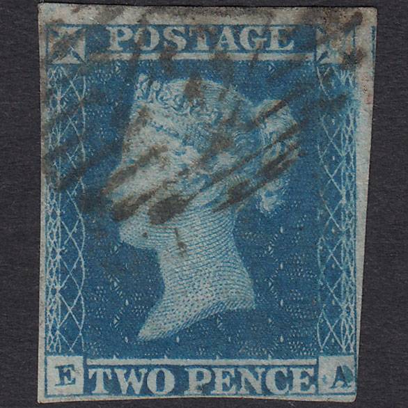 GB QV 1841 2d Blue (Plate 4) SG14-E1(2) Const Var EA FU nr 4 Margins London